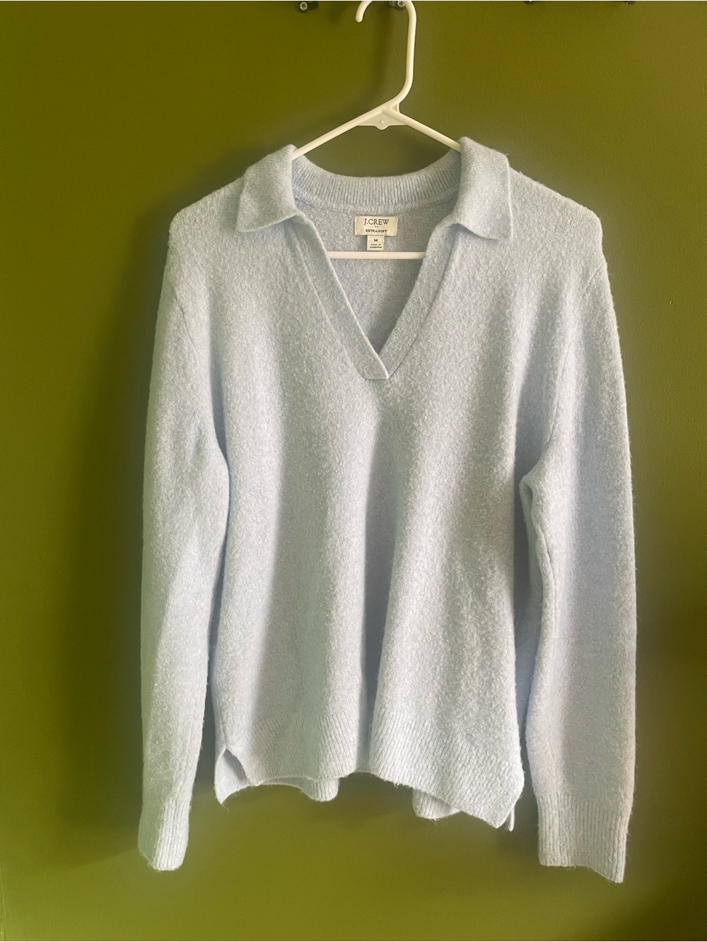 J. Crew Pale Blue Collared V-Neck Sweater